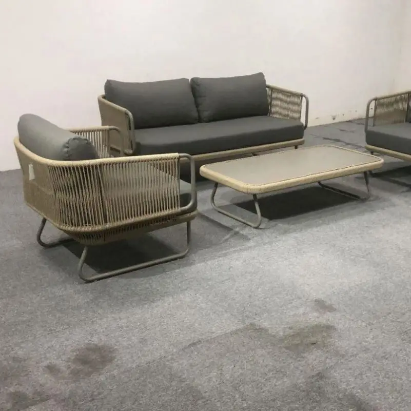 2020 water resistant powder coated aluminum outdoor garden rope sofa furniture model 2910