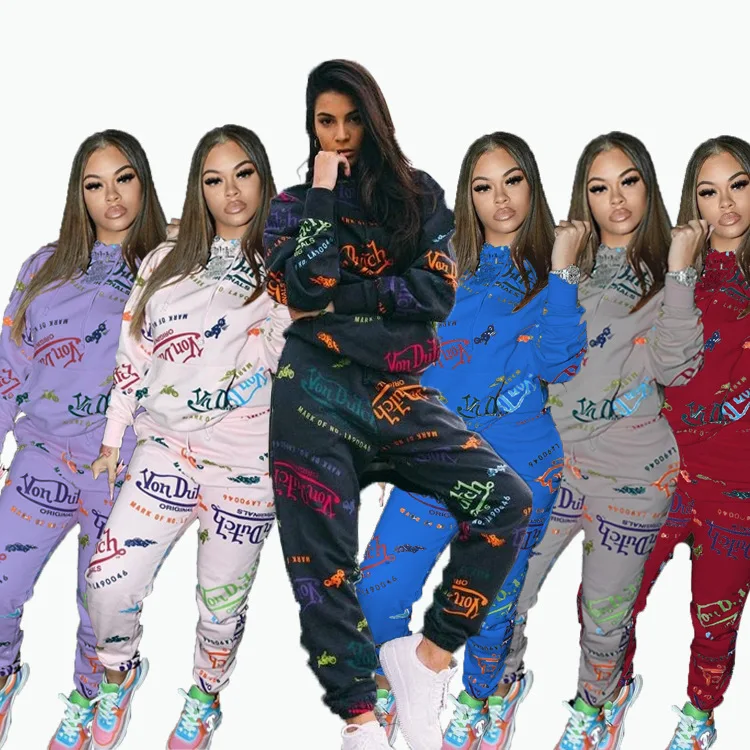 
2020 Women 2 Piece Set Clothing Graffiti Cartoon Hoodie Top Thick Winter Two Piece Set Tracksuit Long Sleeve Women Sweatsuit Set 