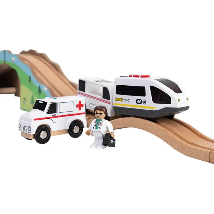 
Magnetic electric locomotive toy children alloy ambulance toy compatible with BRIO wooden track 