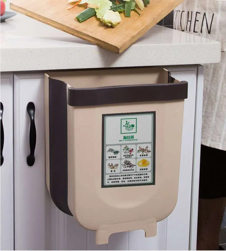 Hanging Trash Can for Kitchen Cabinet Door Collapsible Garbage Bin Foldable Dustbin