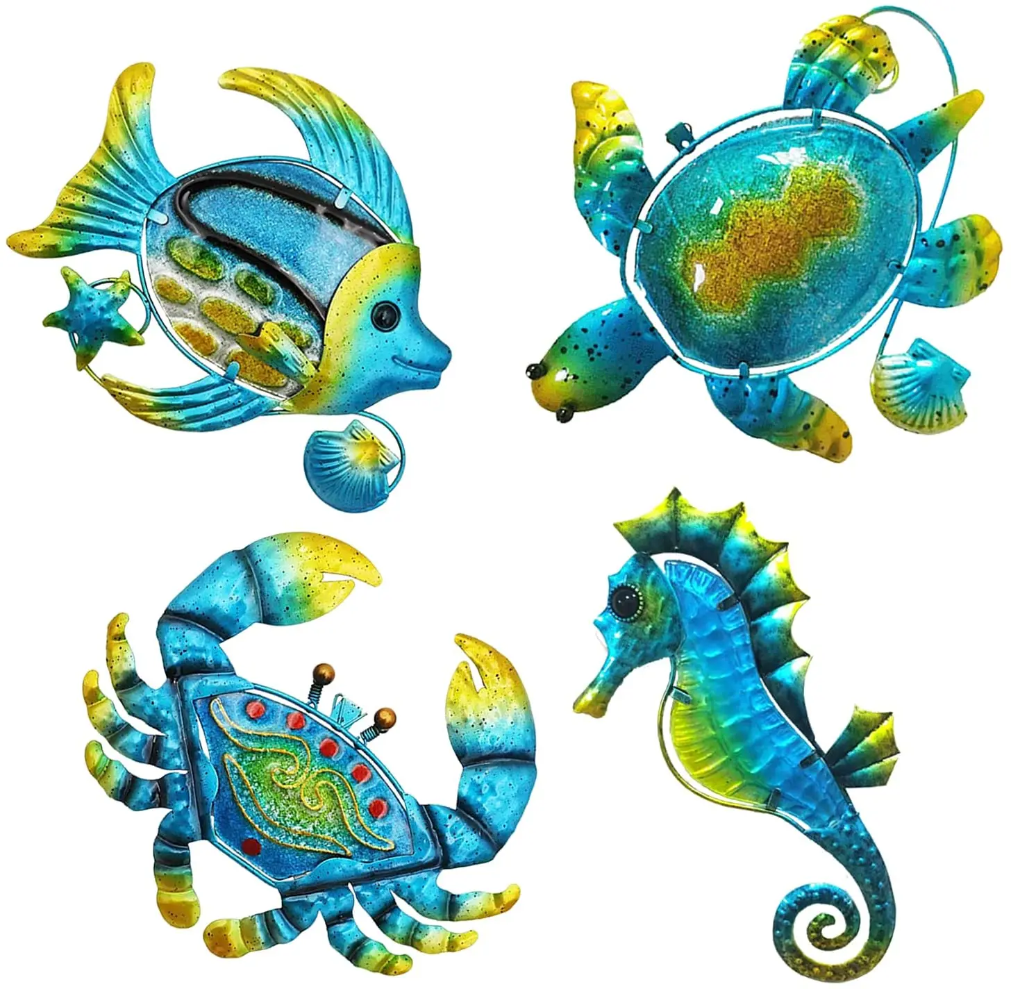 Four-piece metal outdoor wall art decoration marine theme Metal Turtle Fish Crab and seahorse