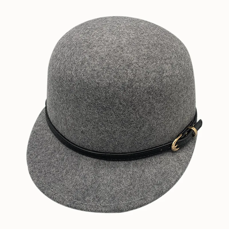Hot Sale Horse Riding Hats Retro Trendy Dome Bucket Hats Plain Color Belt Wool Warm Top Adjustable Felt Fedora Hats