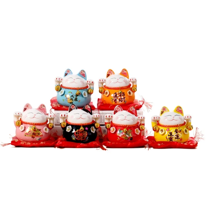 6.5 inches business piggy bank company decor  Porcelain Japanese figurine gift ceramic Fortune Lucky cat Maneki  Neko