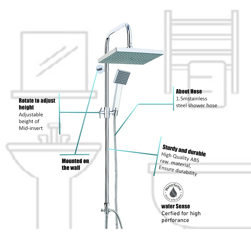 Manufacture Four Functions Brushed Black and Chrome Wall Mounted Shower Set for Bathroom