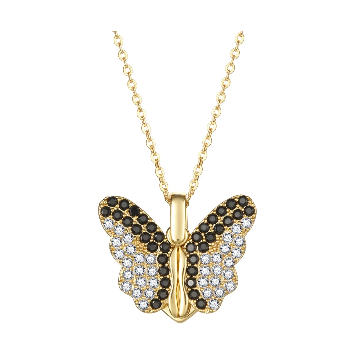 Turkish Style Creative Necklace 18K Gold Brass Open Pendant Necklace  Custom Engrave Zircon Butterfly Necklace For Gifts