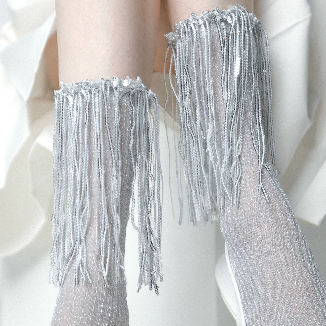 Spot fashion women cute tassel cotton crew socks custom glitter most popular girls socks luxury decorate socks