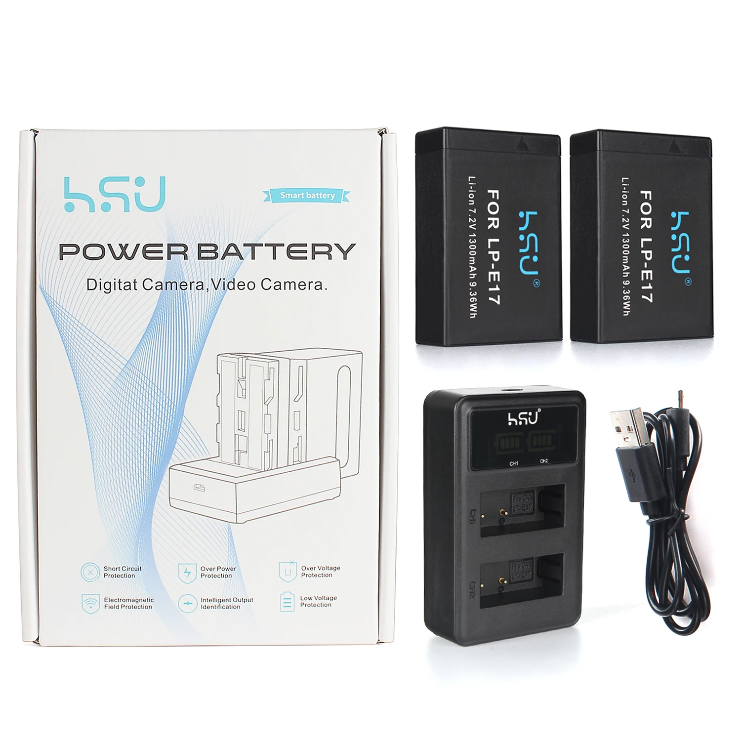 HSU Dual 1300 mAh Rechargeable Digital Lithium-ion Battery Charger Replacement Lithium ion Battery Pack for Canon LP-EL17