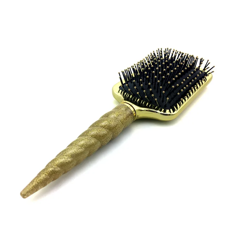 Gold Roller Custom Logo Anti Static Soft Nylon Styling Comb Wave Detangle Curved Vented Hair Brush