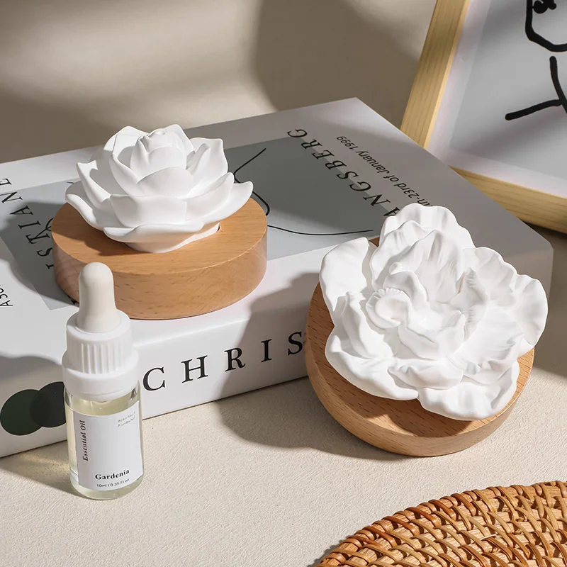 Wholesale Wood Based Ceramic Flower Essential Oil Fragrance Diffuser Home Office Decorative Plaster Air Freshener