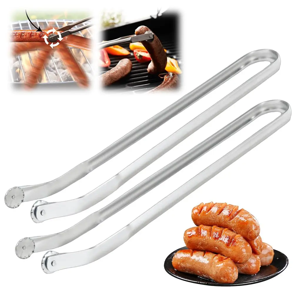 Barbecue Grilling Tools Accessories BBQ Sausage Turning Tongs Stainless Steel Kitchen Cooking Tongs