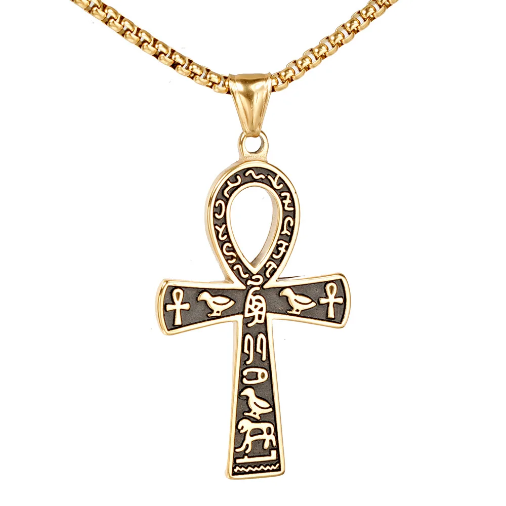 Wholesale Ancient Egyptian Hieroglyphic Symbol Jewelry Stainless Steel Large  Cross Pendant Ankh necklace for men