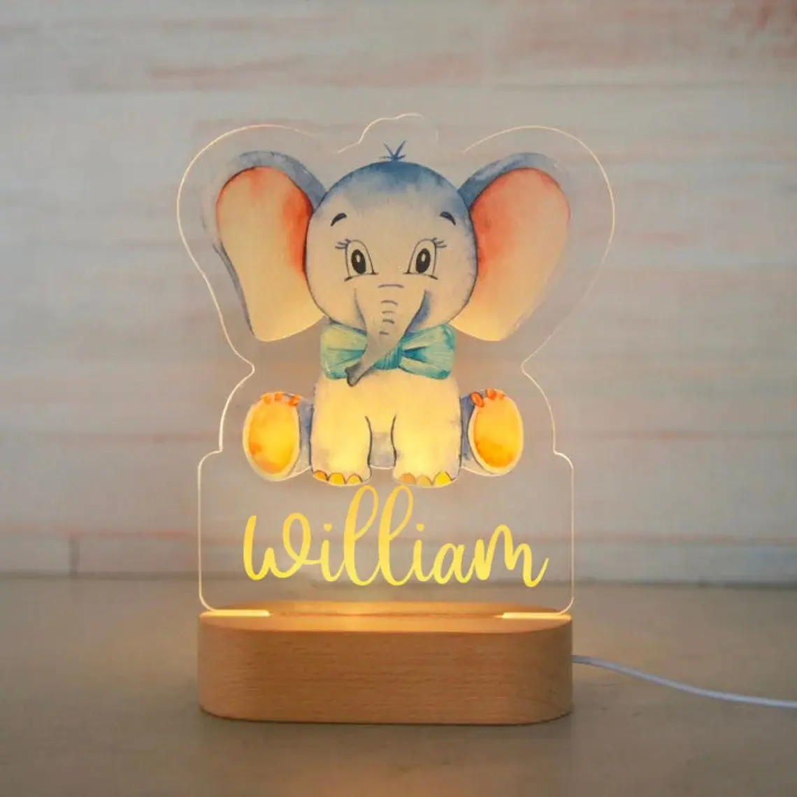 Colorful printing 3D creative kids light customize animals warm white wooden base acrylic led night light with usb charge