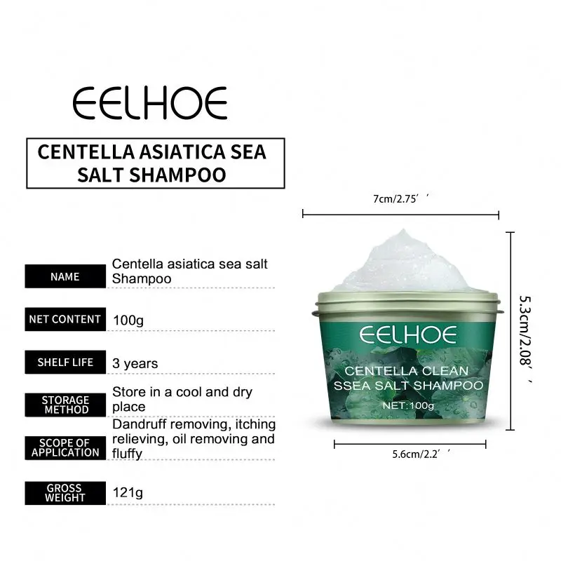 EELHOE OEM ODM Centella Sea Salt Shampoo Nourishes Scalp Oil Control Shampoo Anti Dandruff Anti Itching Shampoo 100g