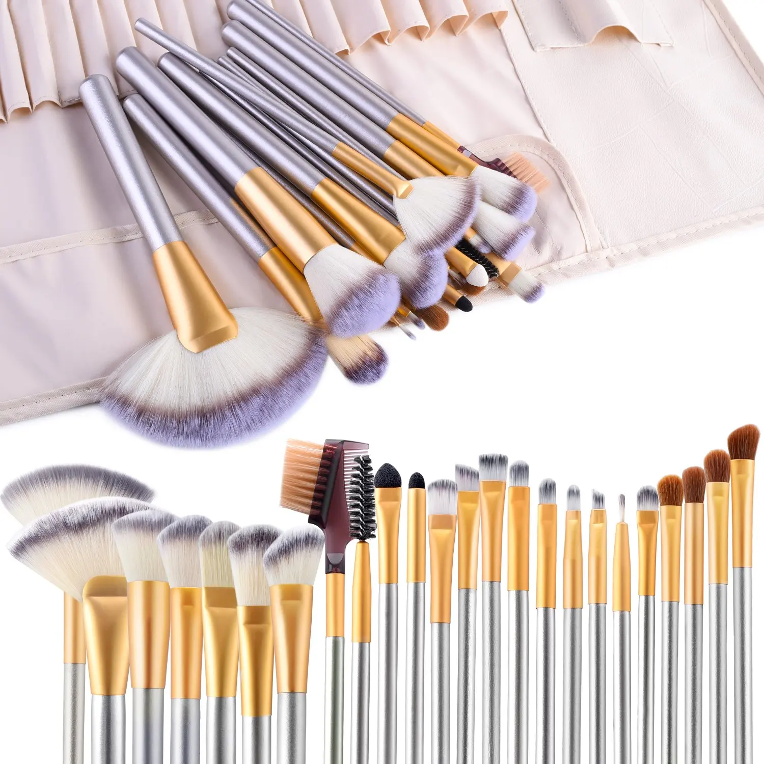 DailyQueen 24 pcs Make Up Brush Tool Pro Powder Eyeshadow Eyeliner Eye brow Blend Concealer Shading makeup brush with case and bag