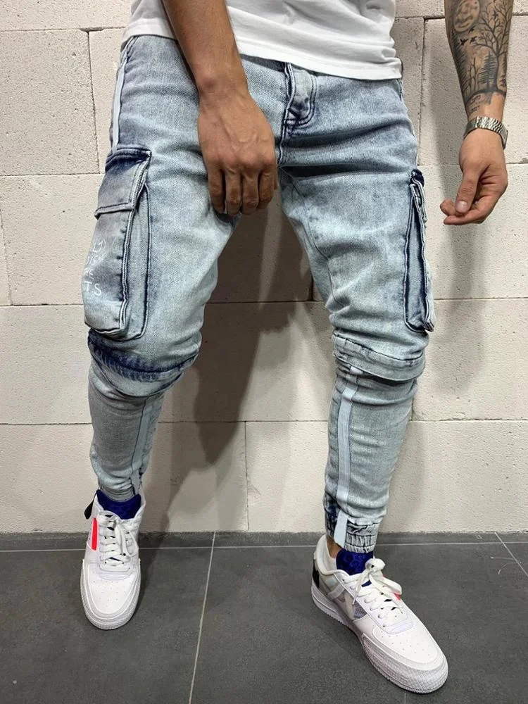 
New Style Blue Stylish Denim Scratch Jogger Pants Jeans Men 