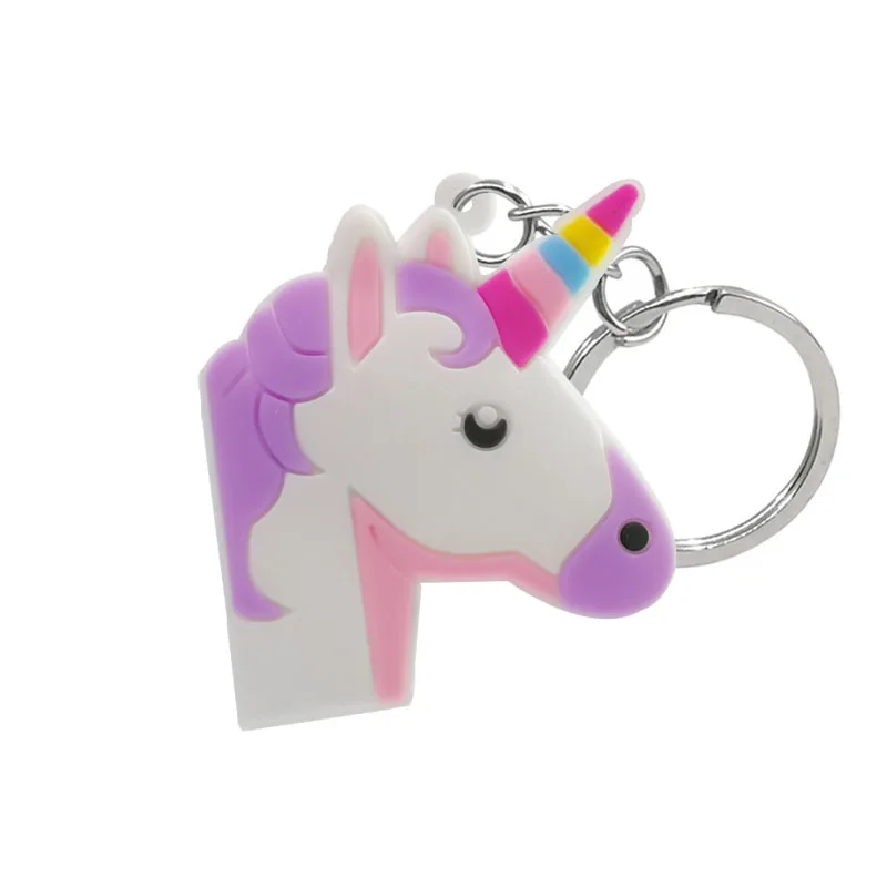 New design unicorn pony cartoon keychain charm pvc soft rubber charm cute three-dimensional rubber key chain