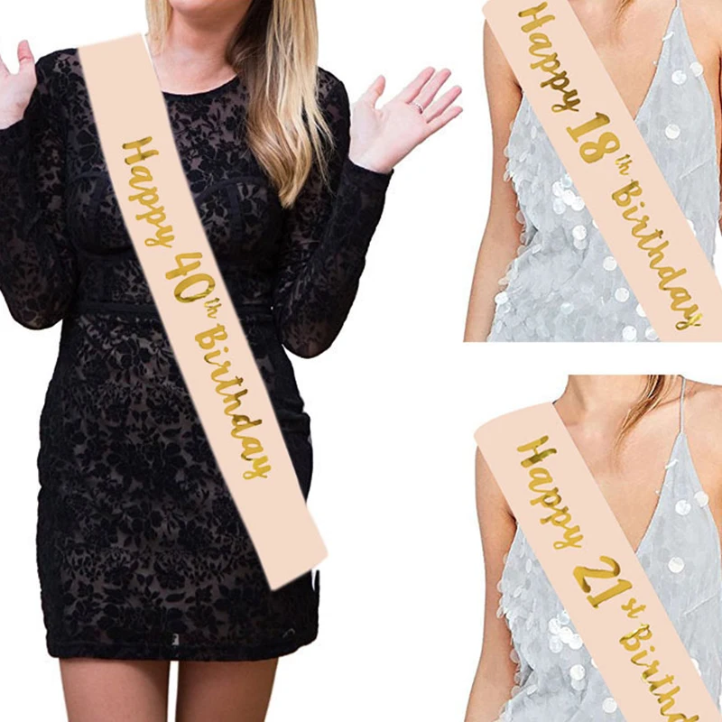 Birthday Party Decoration 18 21 30 40 50 Rose Gold Satin Sash Crystal Crown Tiara Happy Birthday Anniversary Party Supplies