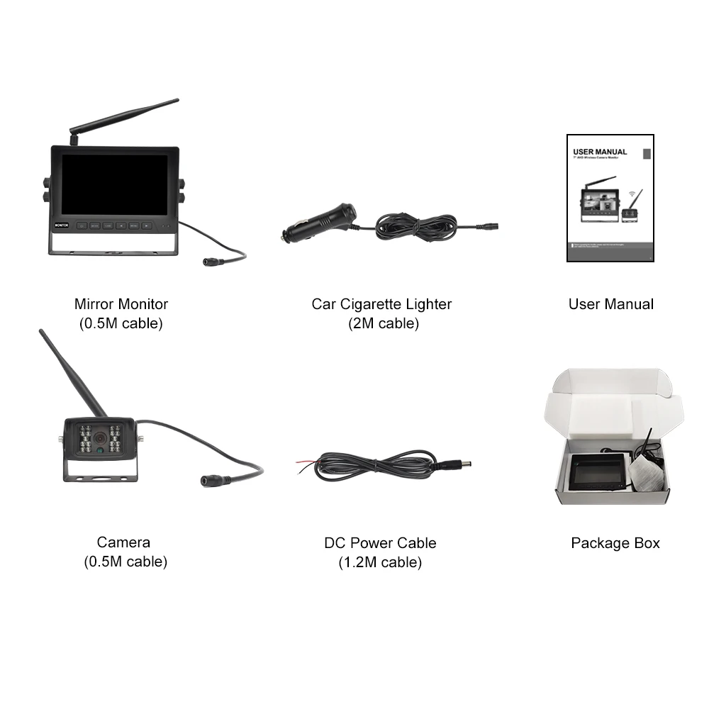 PJAUTO 7 inch 720P Wireless monitor Car reverse rear view backup Camera Monitor system for bus truck Reversing Aid