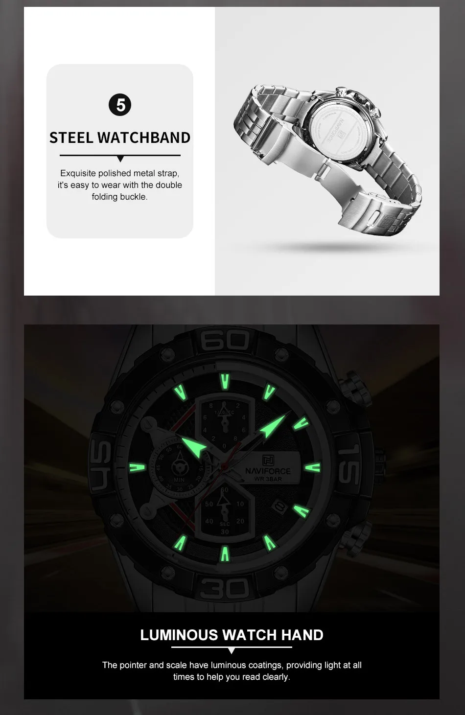 NAVIFORCE 8018 SBS 2021 New hot selling Classic Watch For Men Quartz Chronograph Movement Wristwatch 3ATM Waterproof