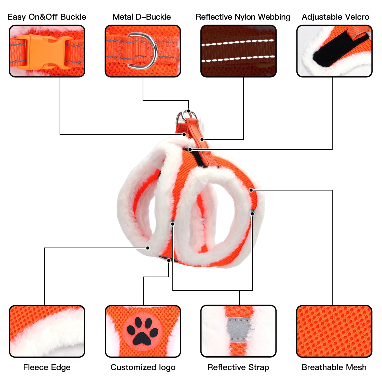 Step In Adjustable Reflective  Fleece Lined  Winter Airmesh Small Medium Large Christmas Holiday  Dog Puppy  Harness