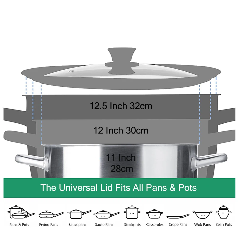 Universal Silicone Flat Cooking Lid Tempered Glass Sauce Pans Pot Cover for 28/30/32cm Cookware Kitchen Kitchen Accessories