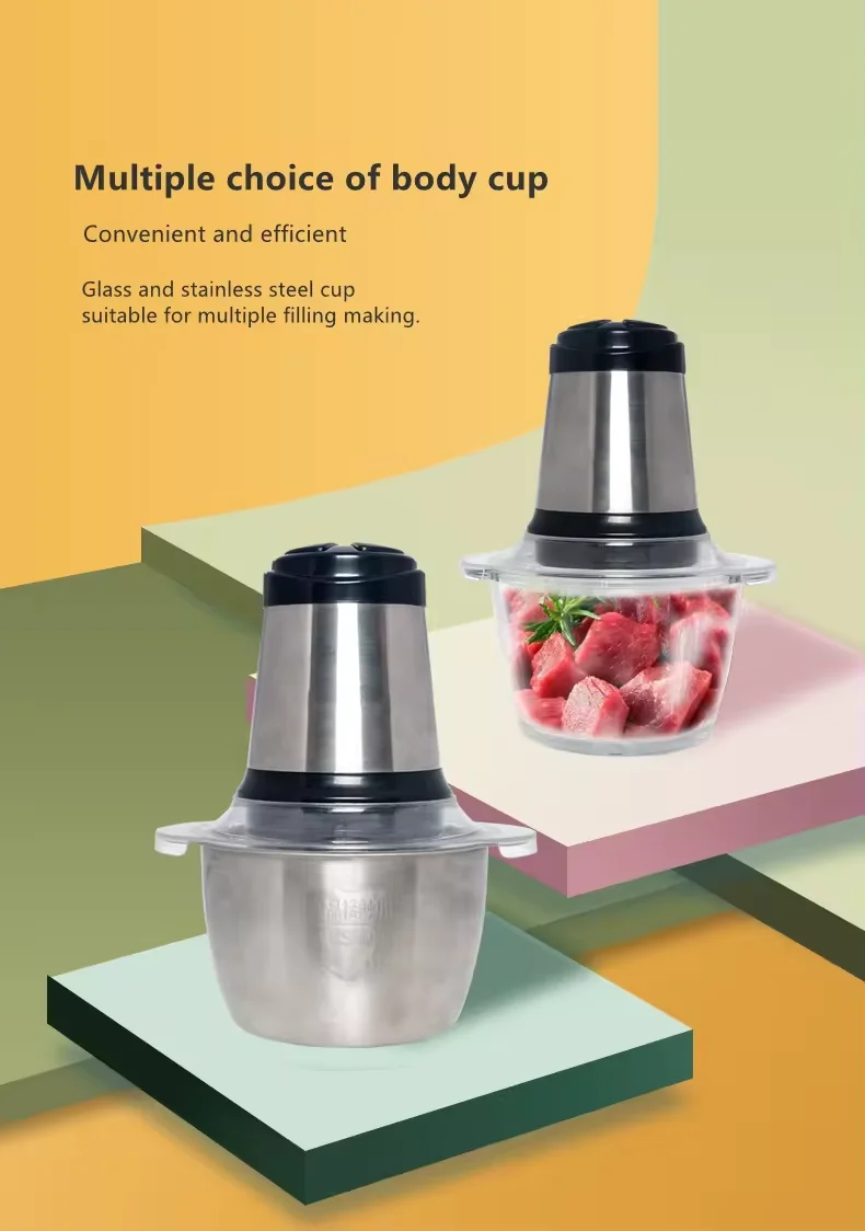 Custom logo 2L Meat Grinder Meat Grinding Stainless Steel Blades Food Choppers  Cutting Machine kitchen Appliance