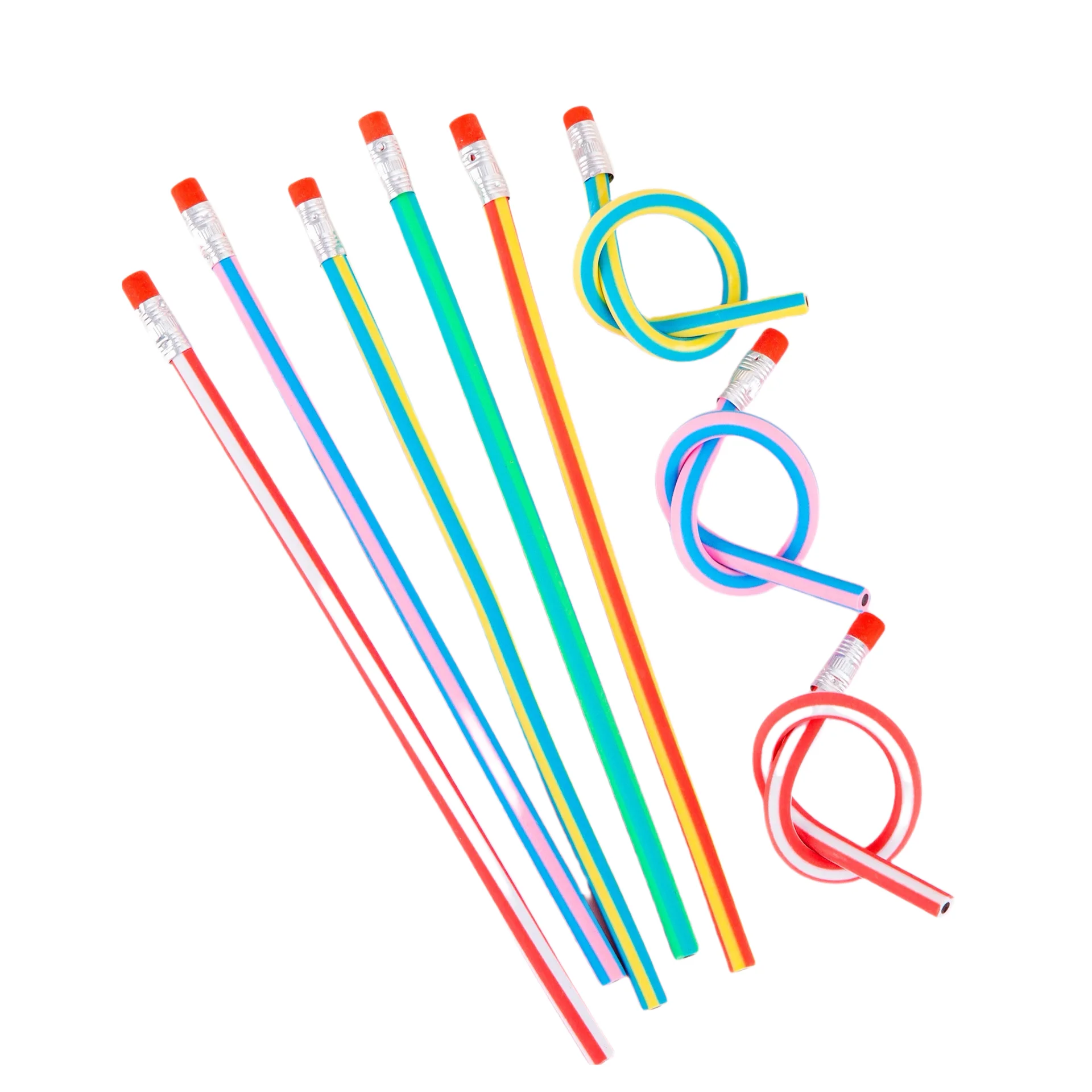 Wholesale folding non-stop pencil 30cm PVC color striped HB pencil primary school student stationery prize soft pencil