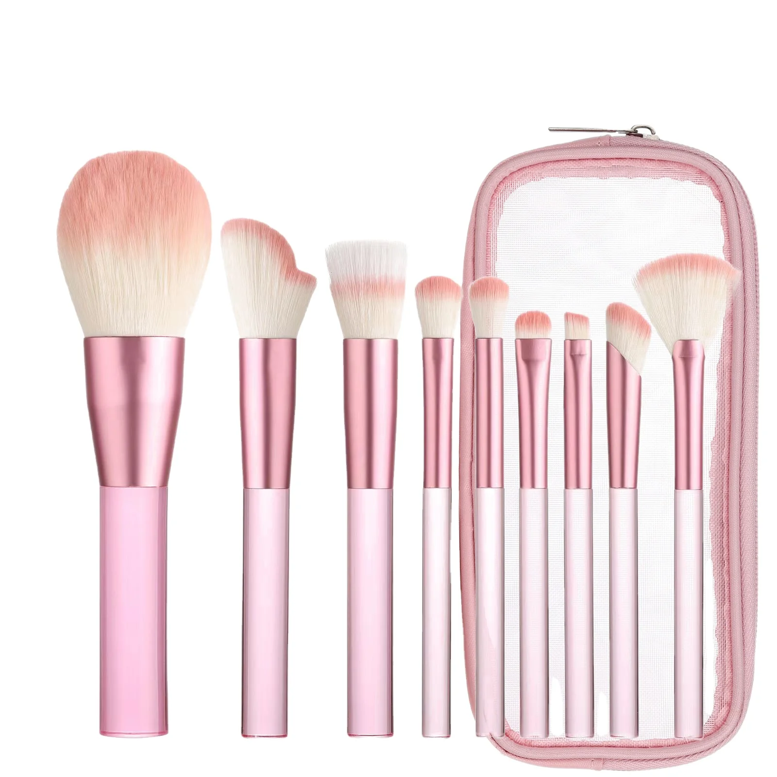 Set of 9 Cosmetic Brushes With Brush Bag