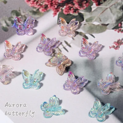 ND896 10pcs Double Crystal Butterfly Design 3D Nail Charms Resin Manicure Jewelry Accessories For Nail Art Decoration