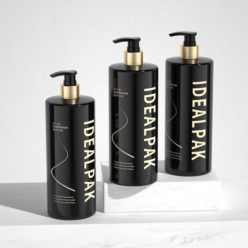 Customized Round Flat Shoulder Shampoo Bottle 1000ml Wholesale Plastic Lotion Pump Bottle