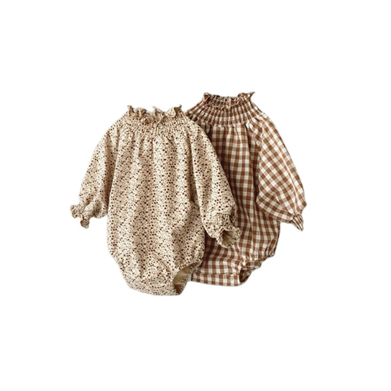 2021 Autumn floral plaid long sleeved Cotton jumpsuit onesie babi clothes newborn baby girls rompers