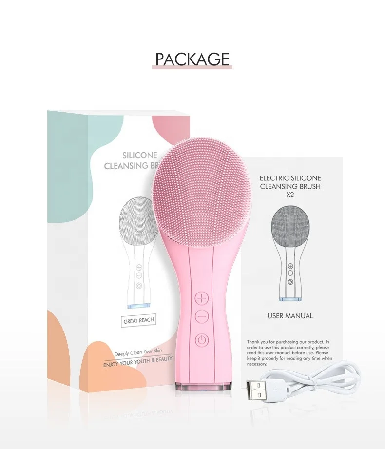 Electric Facial Cleanser USB Rechargeable Silicone Face Washing Brush Double Sided IPX7 Waterproof Facial Cleansing Brush
