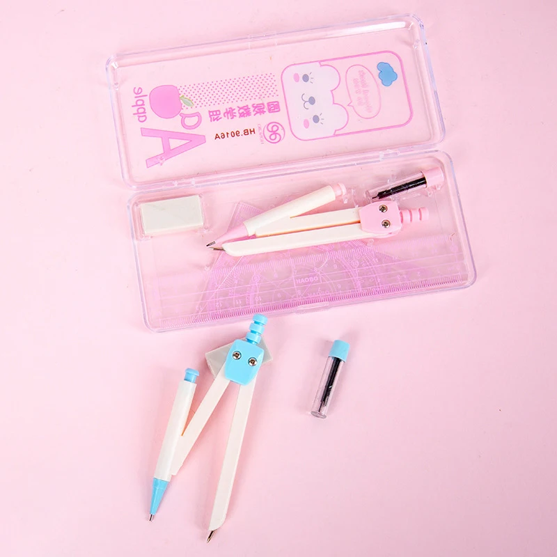 BEYOND stationery maths pencil drawing students school compass ruler set for kids students with plastic box