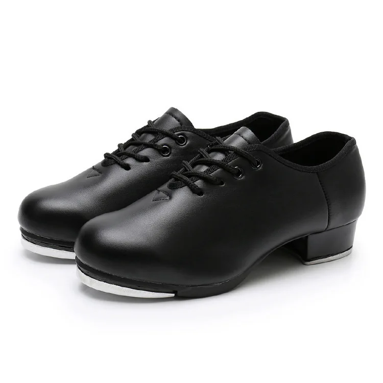Unisex tap shoes black soft sole imitation cowhide leather shoes