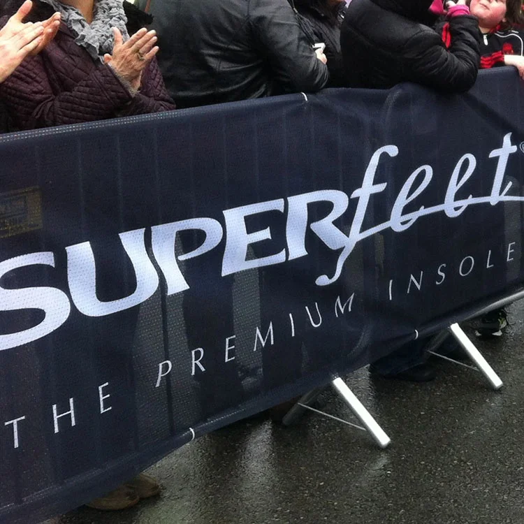 Custom Logo Printed Polyester Mesh Banner Backdrop Outdoor Windproof Rectangular Fabric Mesh Banner For Event