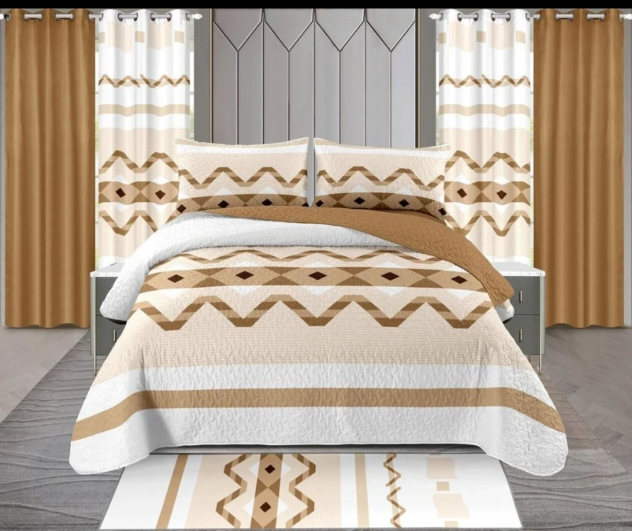 Wholesale all season cotton bedding set in stock 9pcs quilted bedspread printed floral color customized quilt cover with carpet