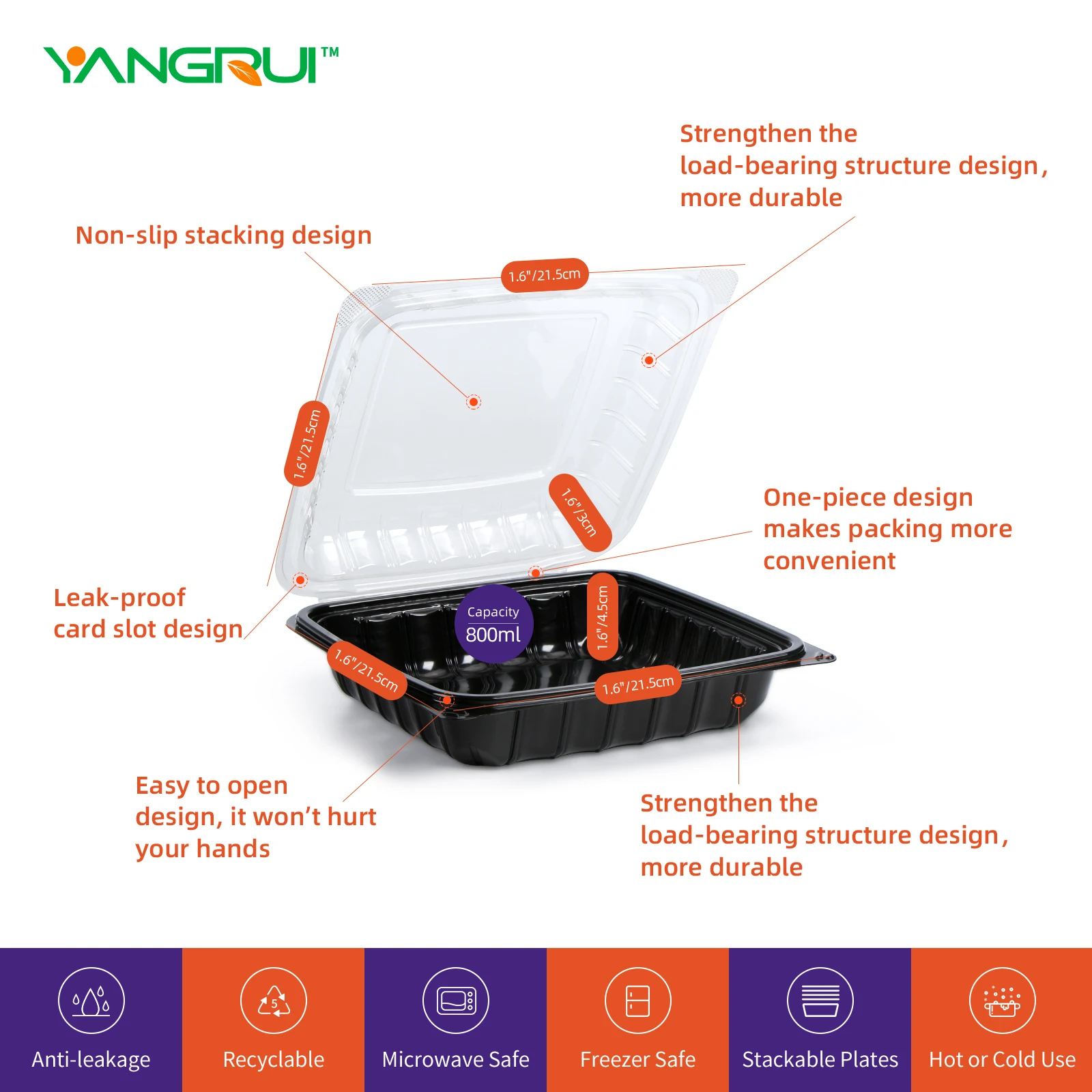 Microwave Safe Take Out Food Containers Restaurant Double Color Clamshell Hinged To Go Food Container