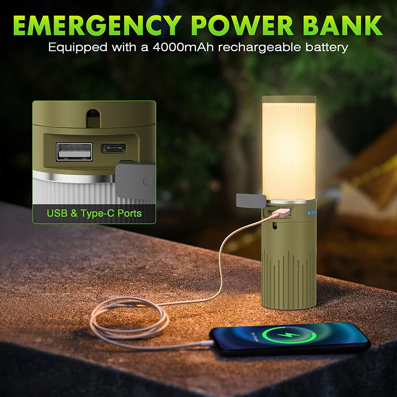 Portable Multiple Light Source Camping Lantern USB Rechargeable Camping LED Tent Hanging Ambiance Warm LED String Lights