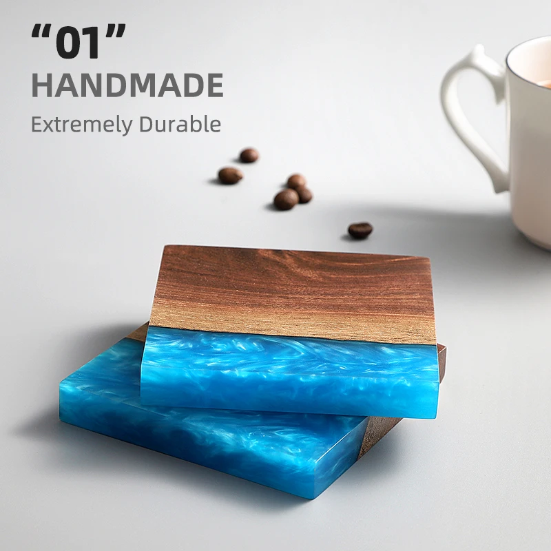 High Quality Home Bar Decoration Square Design Resin Cup Coaster Premium Epoxy Wood Resin Coaster