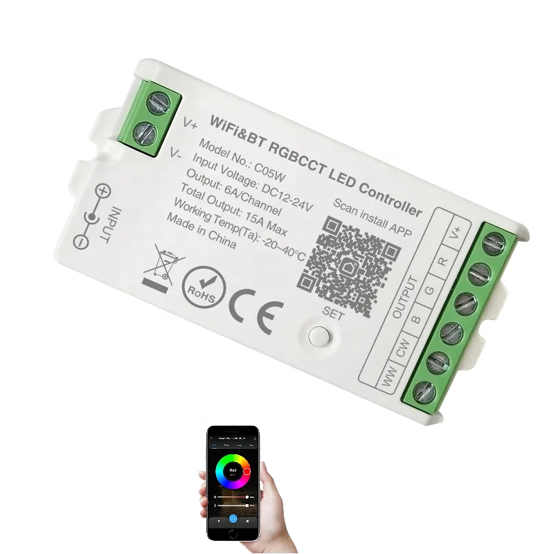 Hot selling WiFi Smart RGBCCT LED strip Controller 12V 24V strip light music controller