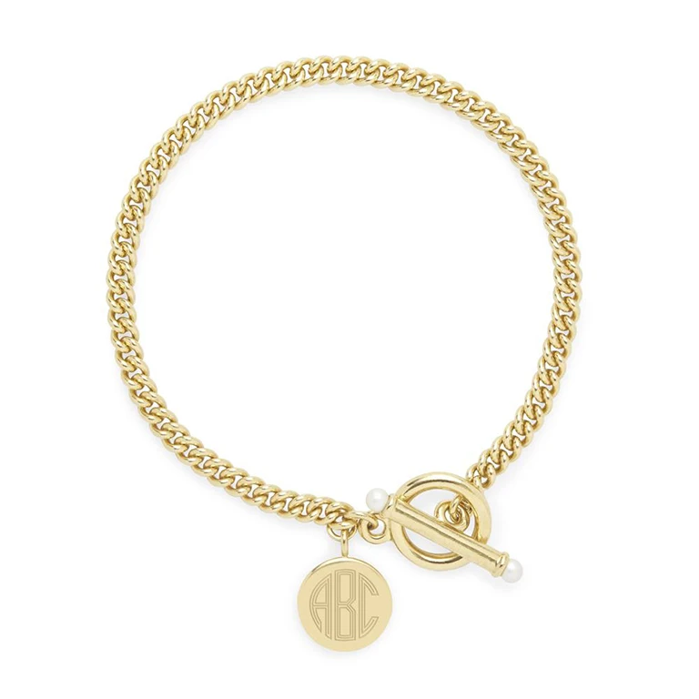 Gemnel 18k gold plated plated 925 sterling silver Custom name engraved bracelet with coin pendant