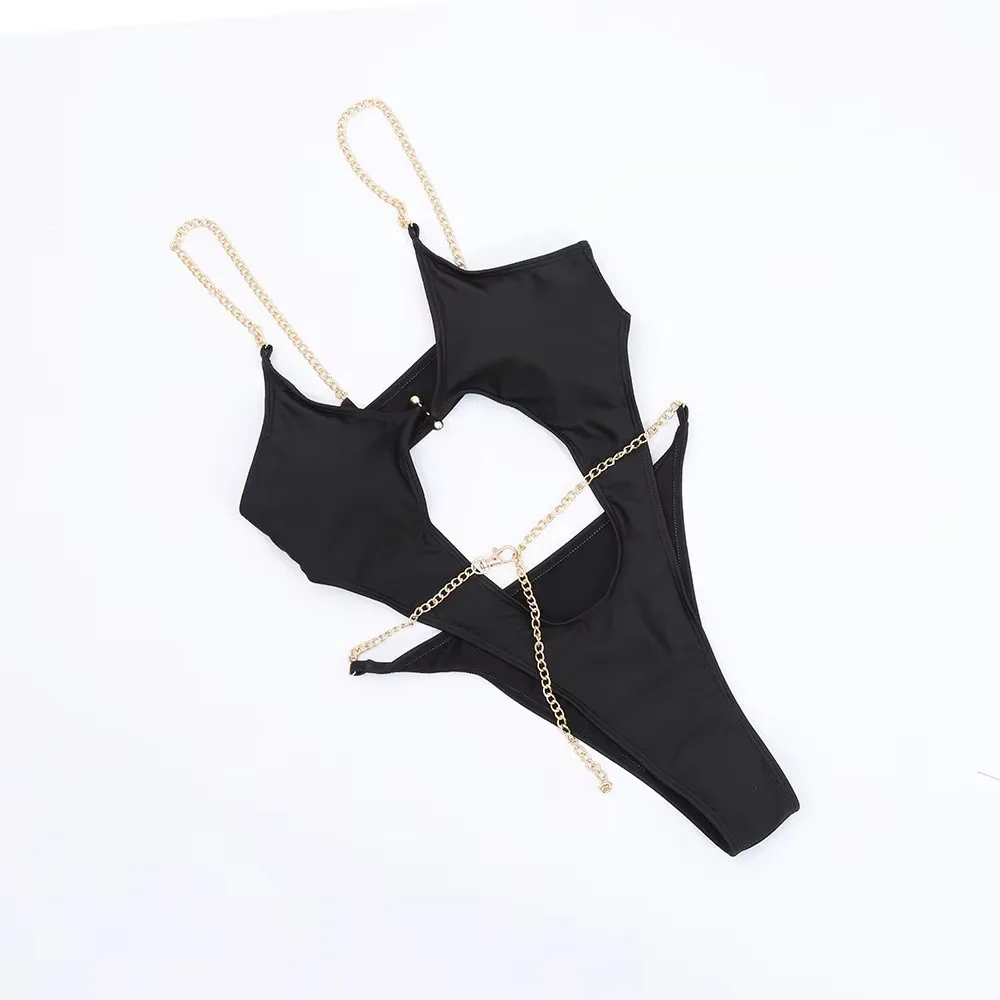 Custom Logo One-Piece Triangle Hollow out Bikini Cups Beachwear Sexy luxury Swimwear Women Sportswear String Bikinis Swimsuit