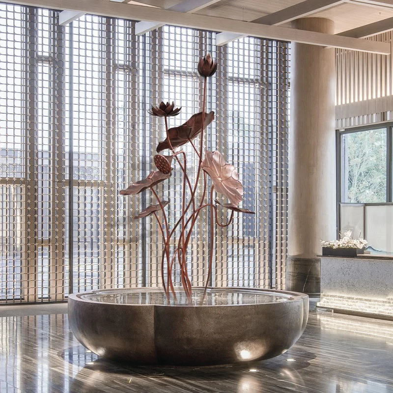 Chinese style stainless steel material lotus landscape metal sculpture for park display decoration