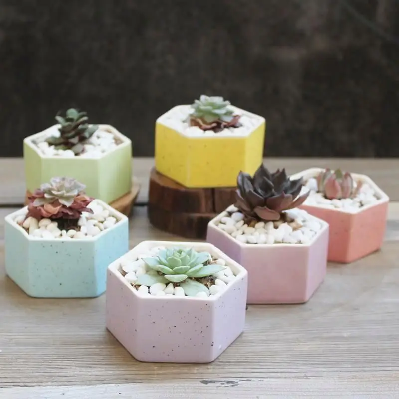 
Hot sale rainbow hexagon flower pot ceramic for planter 