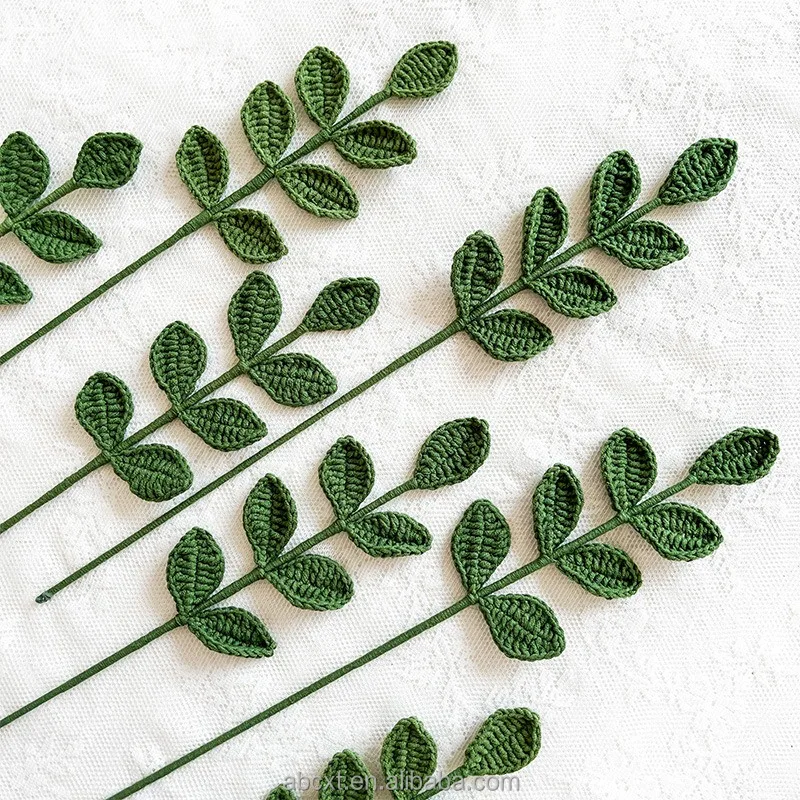 Handmade Wool Leaves  Crochet Olive Leaf Artificial Knit Flowers Crochet Eucalyptus Leaf