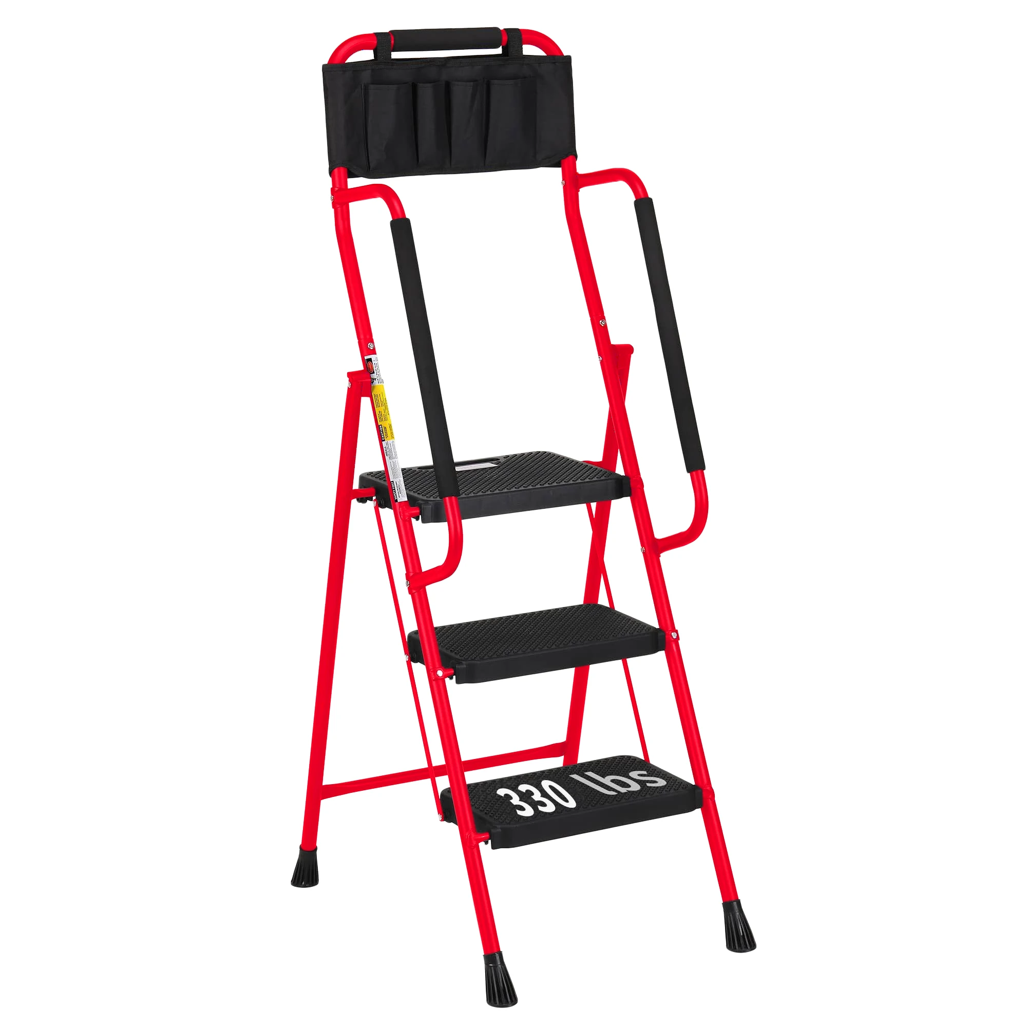 3 Step Compact Folding Ladder 330lbs Folding Step Stool with Attachable Tool Bag & Anti-Slip Wide Pedal for Home Kitchen Pantry