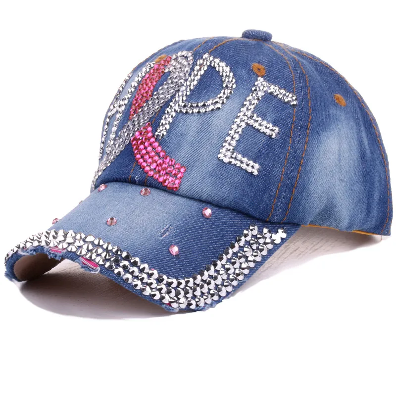New Denim Hip Hop Caps Fashion Leisure Woman Cap With Hope Rhinestones Vintage Jean Cotton Baseball Caps For Men Hot Sale