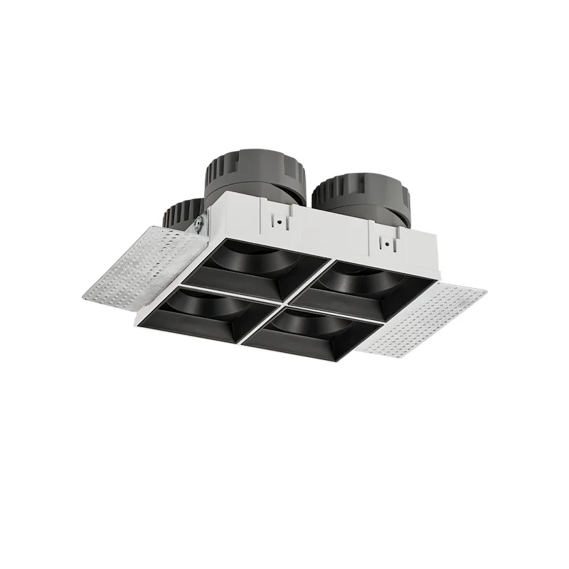 Квадратный светодиодный потолочный светильник 4*10 Вт, с несколькими головками, GU10, безрамный светодиодный прожектор, проектное освещение, утопленный регулируемый светодиодный потолочный светильник