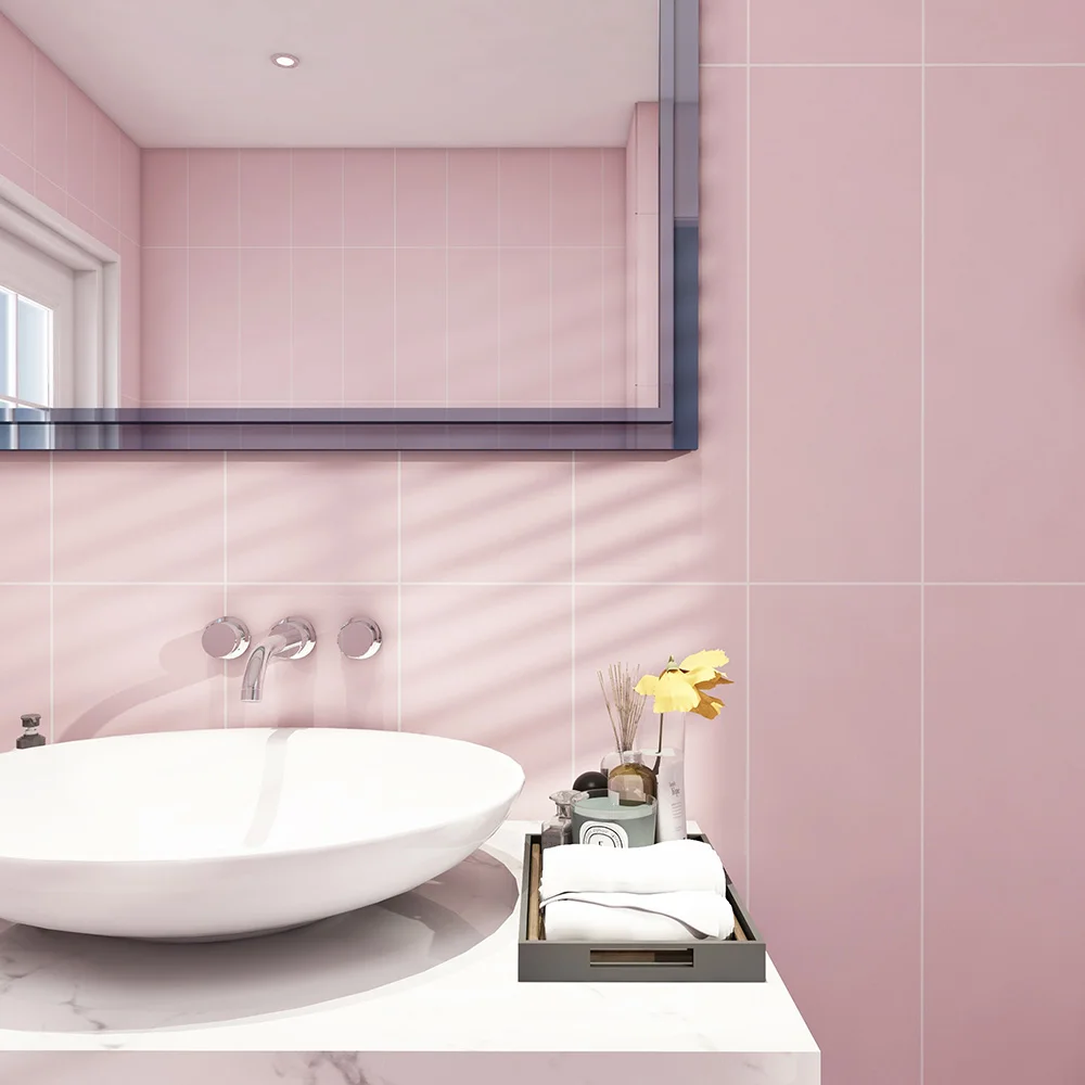 Slip Resistant Living Room Floor 60X60 Inkjet Tiles Pink Pure Color Look Tiles Ceramic