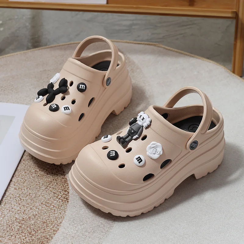 6cm Cartoon Beach Anti Slip Diy Elevated Garden Clogs Shoes Outdoor Indoor Women Thick Sole Wearing Slippers And Hole Shoes